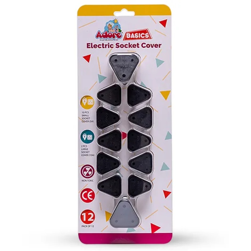 Adore Baby Safety Child Proofing Electrical Socket Cover Set- Pack of 12- Black