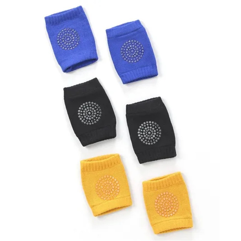 Baby Cotton Knee Pads Pack of 3 Pairs – Yellow Blue & Black