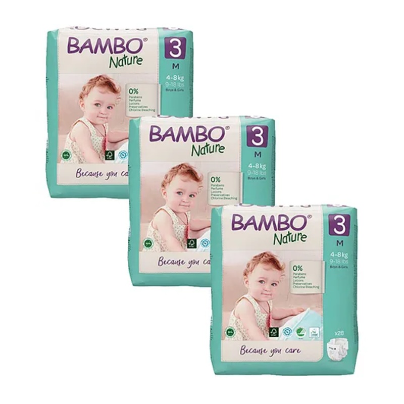 Bambo Nature Eco Friendly Tape Diapers with Wetness Indicator Medium Size Pack Of 3 – 84 Pieces
