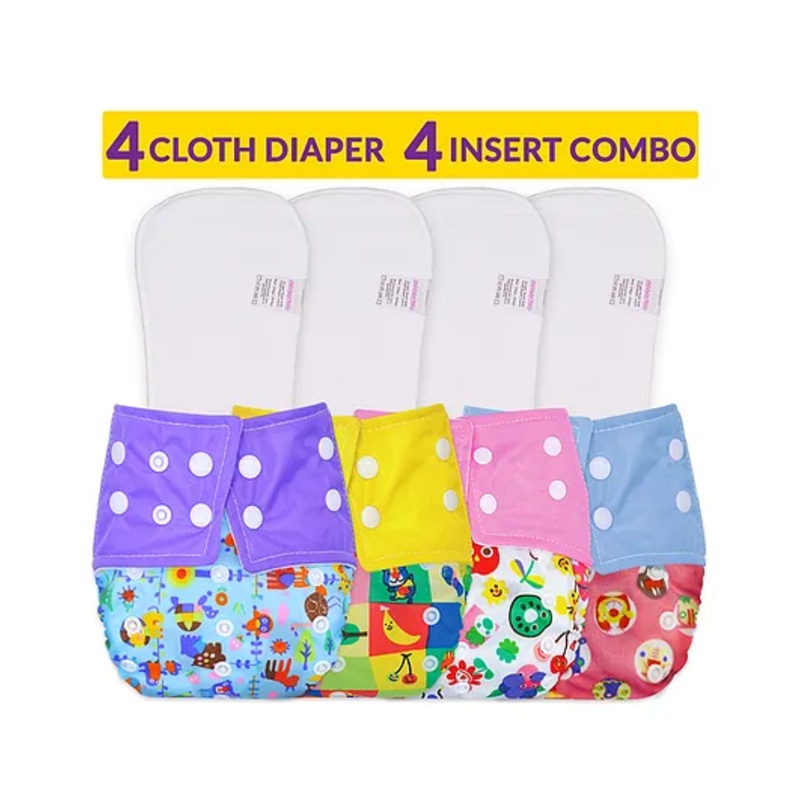 Bembika Reusable Cloth Diaper With Insert Pack of 4  Multicolour