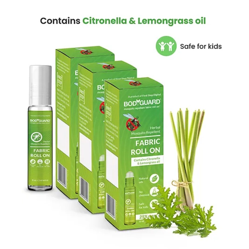 BodyGuard Mosquito Herbal Fabric Roll On with Citronella and Lemongrass Oil 10 ml – Pack of 3