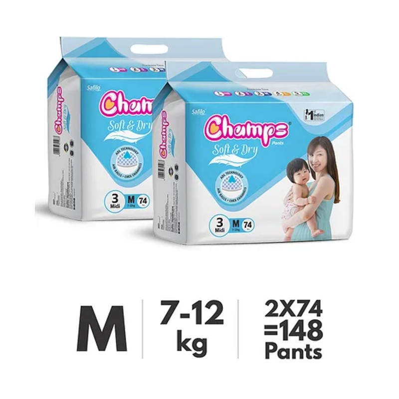 Champs Soft & Dry Diaper Pants Medium Size Pack of 2 – 148 Pieces