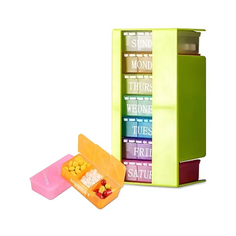 COZY VIBES Weekly Pill Box 7 Day Pill Organizer 3 Times a Day Large Pill Dispenser with 7 Small Pill Case for Supplement Vitamin Medicine Organizer – PACK OF 1 – COLOR MAY VARY