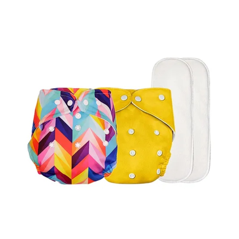 Deedry Cloth Reusable Diapers With Insert Pack of 2 – Yellow & Multi Color