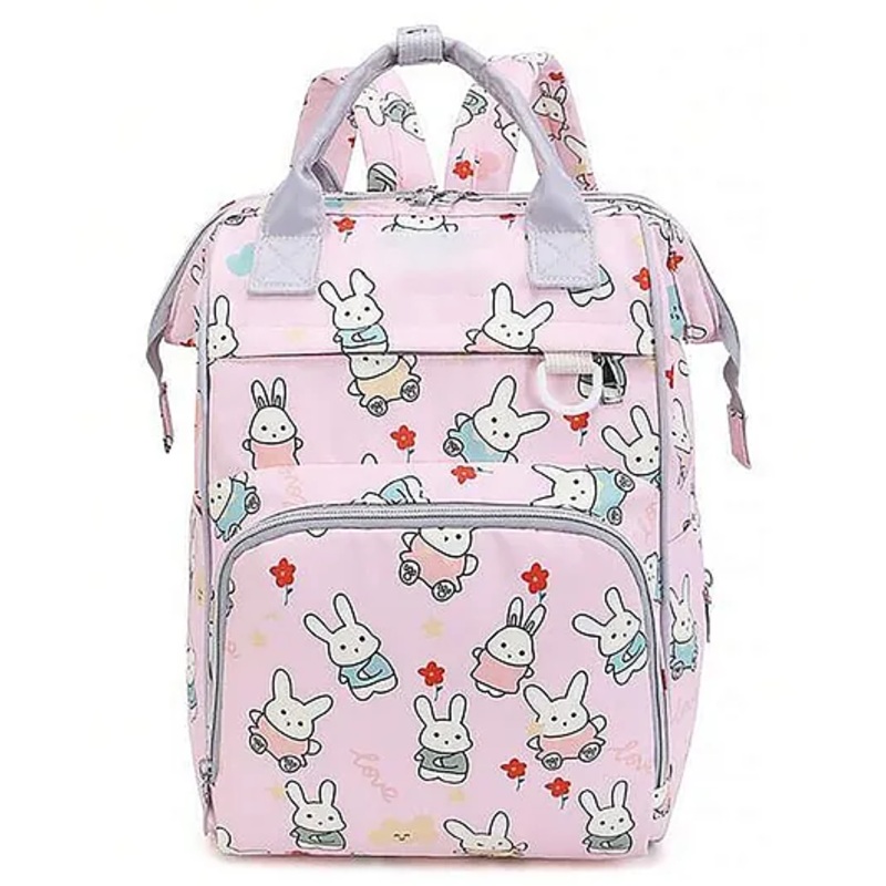 House of Quirk Rabbit Printed Maternity Standard Backpack Baby Boy Girl Large Capacity Convenient Baby Standard Backpack (Rabbit Pink) 35 Litre