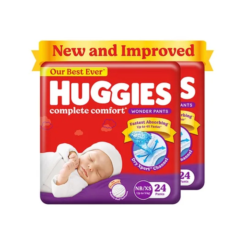 Huggies Complete Comfort Wonder Pants, India’s Fastest Absorbing Diaper | Newborn Size, 48 Diapers