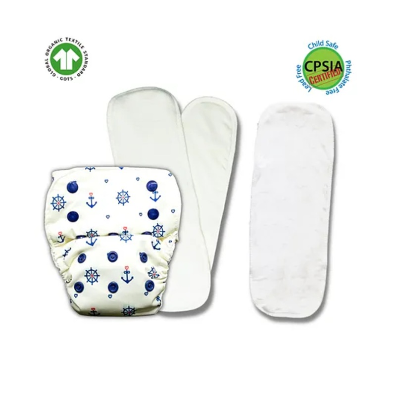 Kindermum Anchor Nano Pro Aio Cloth Diaper With 2 Organic Inserts and Power Booster – White