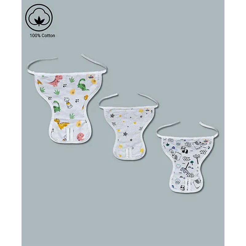 LazyToddler Muslin  Nappy Set of 3 Extra Small Dino Print – White