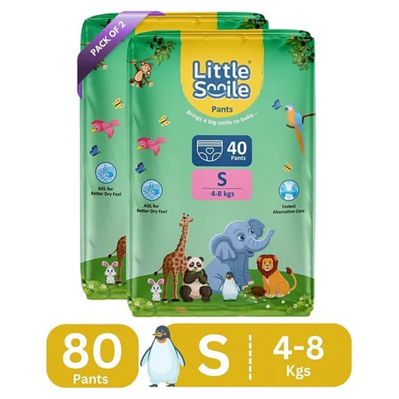 Little Smile Better Dry Feel Baby Diaper Pants | Pack of 2 – S (80 Pieces)