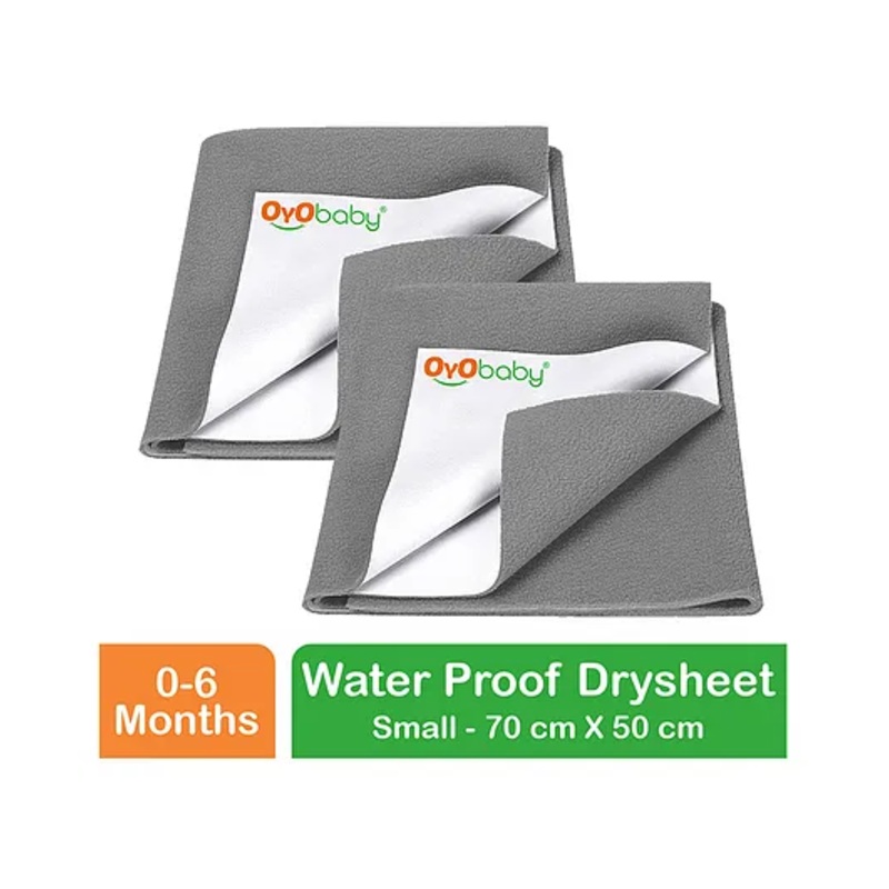 OYO BABY Anti-Piling Fleece Extra Absorbent Instant Dry Sheet, Baby Bed Protector, Waterproof Sheet, Small (70cm x 50cm), Pack of 2 – Grey