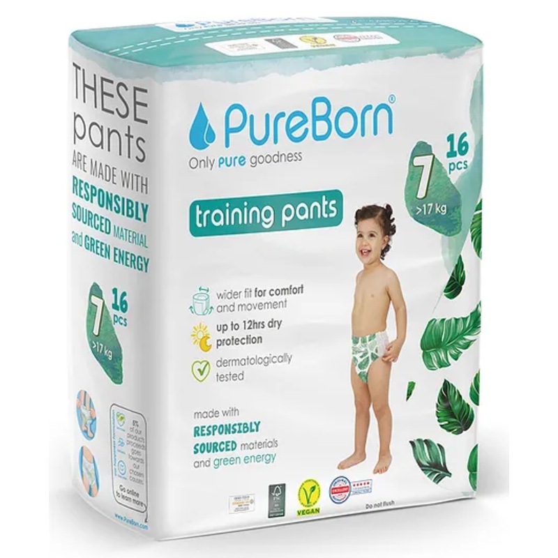 Pureborn Pull-Up Pants For Baby | Ultra Soft | Potty Training Pants | Dermatologically Tested | Size 7 (For 17+ kg), Pack Of 16