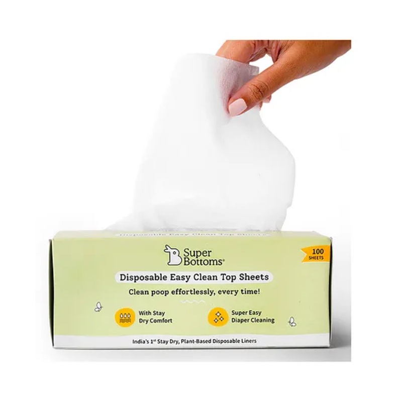 SuperBottoms Disposable Easy Clean Top Sheets Diaper Liner Toxin-Free Unscented Biodegradable – 100 Sheets