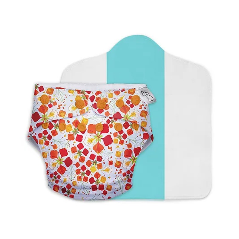 SuperBottoms Freesize UNO Cloth Diaper (3M – 3Y) Reusable with 1 Dry Feel Pad, Absorbs 4-5 Pees – Gulmohar