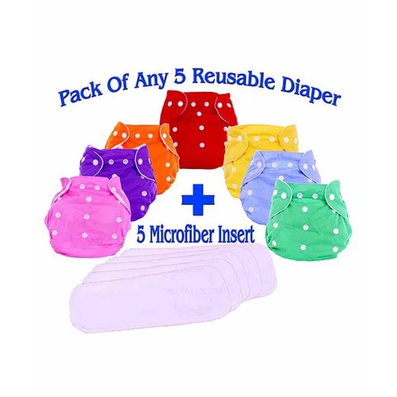The Little Lookers Adjustable Cotton Diaper With Insert Pack Of 5 ( Colour May Vary)