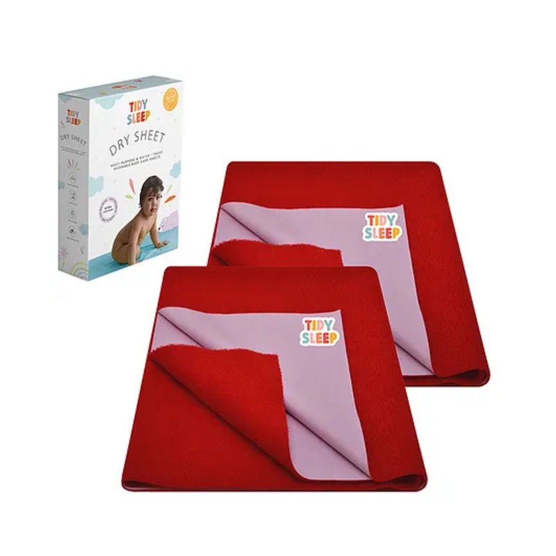 TIDY SLEEP Waterproof Baby Bed Protector Dry Sheet For New Born Babies- Cherry Red Pack of 2 (Small)