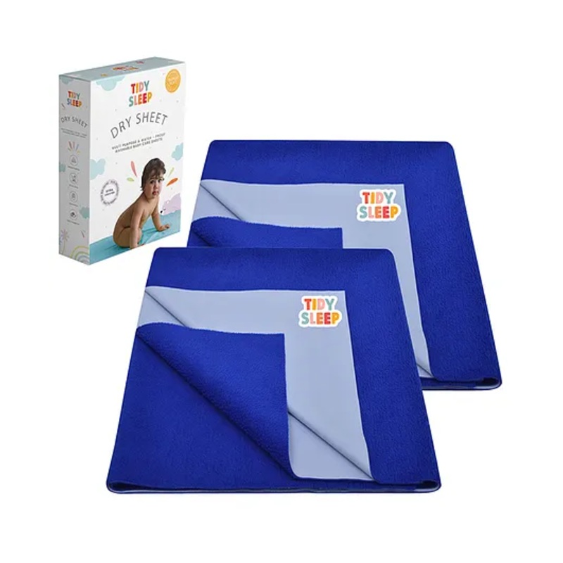 TIDY SLEEP Waterproof Baby Bed Protector Dry Sheet For New Born Babies- Royal Blue  Pack of 2 (Small)