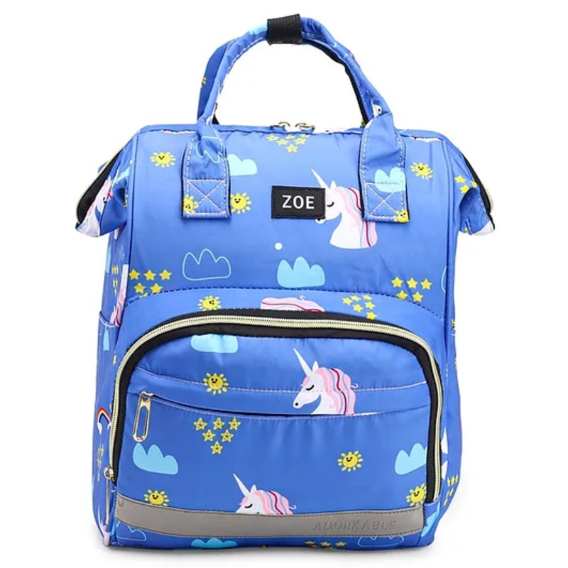 Zoe Multi-storage Unicorn Printed Travel Friendly Diaper Backpack- Blue
