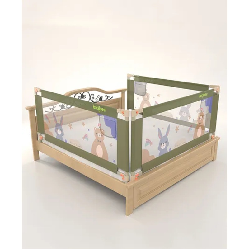 BAYBEE Baby Bed Rail Guard for Baby Toddlers Safety, Portable Kids Bed Rail Safeguard Fence with Adjustable Height | Foldable Single Side Bed Protector for Newborn Baby (Pack of 2, Light Grey, 200x80cm)