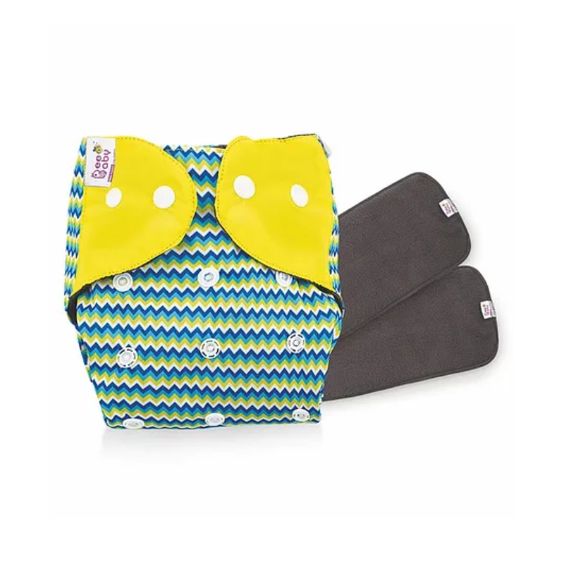 BeeBaby Bumtelligent Free Size Pocket Style Cotton Cloth Baby Diaper & 2 Grey RapiDry Pads – Yellow