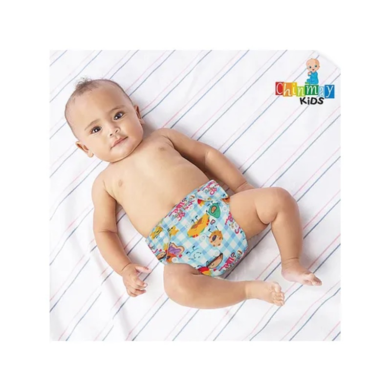 Chinmay Kids  Freesize Reusable Washable Adjustable Snap Buttons Cloth Diaper For Babies With Wet Free Insert Pads Leak Proof & Dry Feel- Sky Blue Cartoon