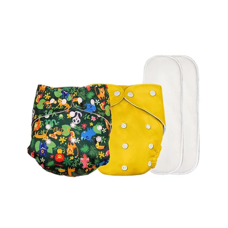Deedry Cloth Reusable Diapers With Insert Pack of 2 – Yellow & Green