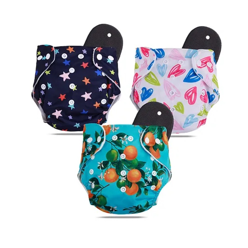 Devico Leakage Proof Reusable Cloth Diaper with 5 Layer High Absorbent Pad Nappy Pack of 3- Black