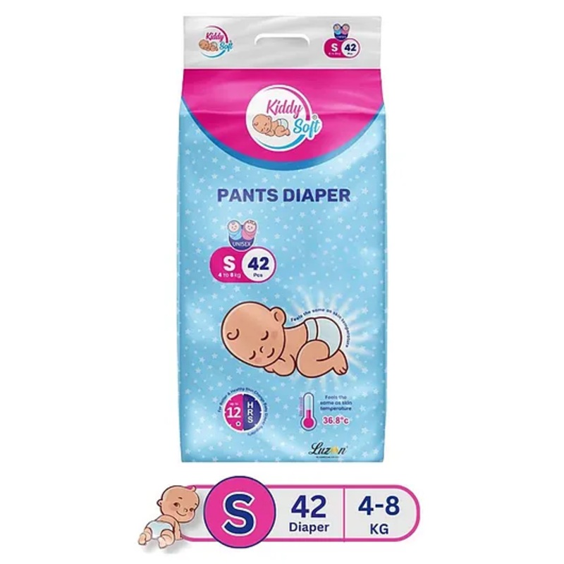 KiddySoft Baby Diaper Pants | Super Absorbent with Criss Cross Layer | Up to 12 Hours Protection | Softest Top Sheet | Comfortable Fit | Small (4-8 KG) | Pack of 1 (42 Diapers )