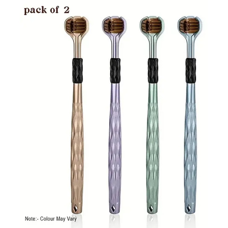 Mihar 3-Sided Triple Angle Toothhugger Training Manual Toothbrush, Ultra Soft Bristles, Toddler and Autistic Oral Care Gentle Clean Each Tooth Pack of 2 (Colour May Vary)