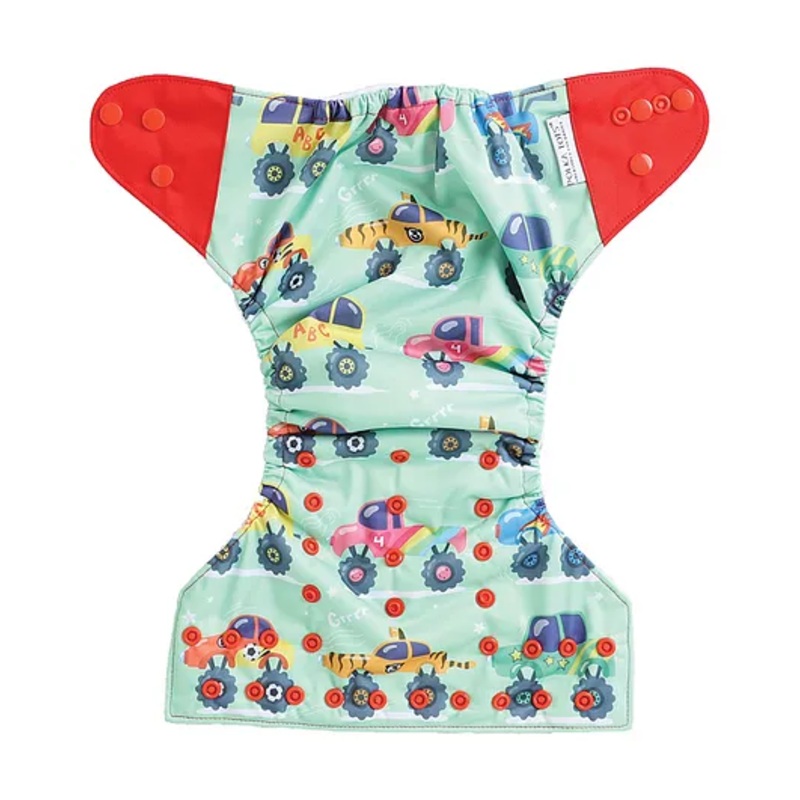 Polka Tots Reusable Waterproof Fleece Cloth Diaper For 2 Months – 2 Years With 1 Liner 3 Layers  Adjustable Snap Buttons Free Size Boys & Girls (Car Print)