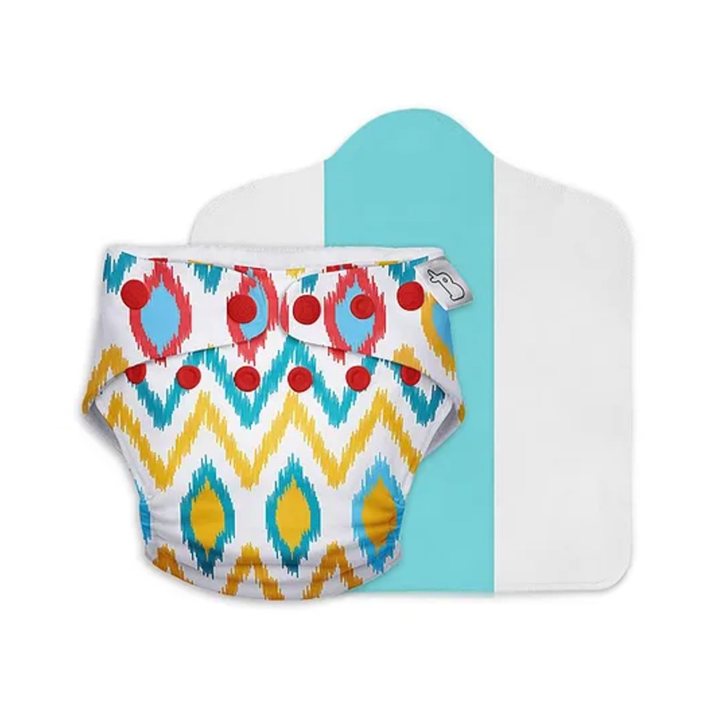SuperBottoms Freesize UNO Cloth Diaper (3M – 3Y) Reusable with 1 Dry Feel Pad, Absorbs 4-5 Pees – Ikat Chevron