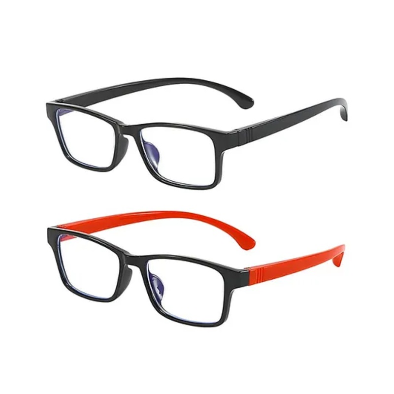 SYGA Pack of 2 Kids Anti-Blue Light Glasses Soft Silicone Eye Protection Baby Flat Mirror for 4-12 years old (Black & Red)