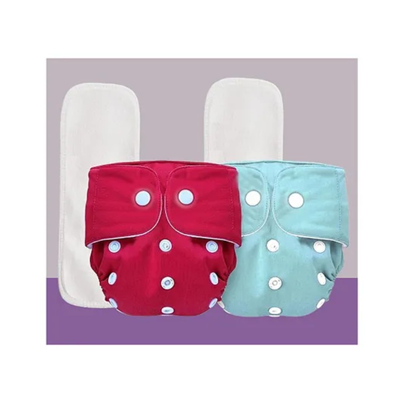 The Cheeky Kidzz Baby 2 Reusable Pocket Style Cotton Cloth Diapers With 2 Microfiber Bamboo White Insert Pads (0-24 Months) (Red & Blue)