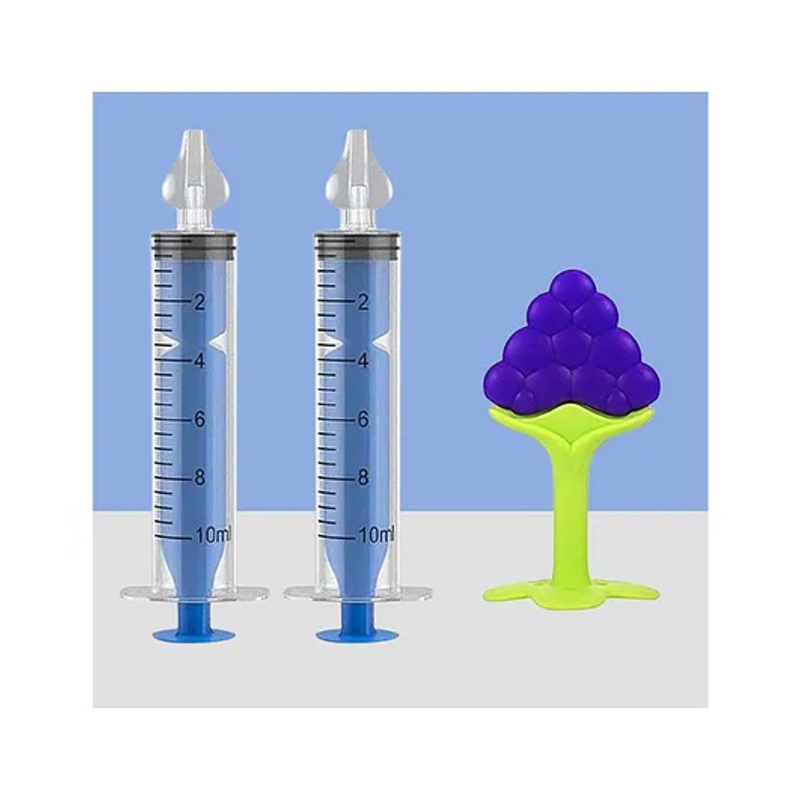 The Cheeky Kidzz Baby Pressure Nasal Syringe Nose Suction With Soft Silicone Fruit Shape Standing Teether For Babies BPA Free (Blue)