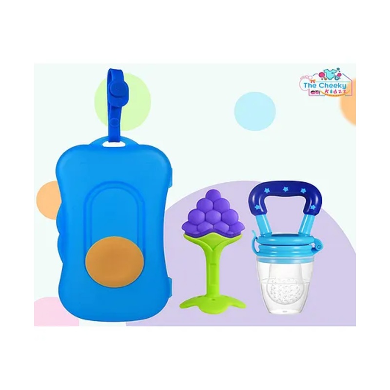 The Cheeky Kidzz Reusable Refillable Baby Wet Wipes Storage Box Container for Car Bathroom Living Room With Fruit Shape Silicone Teether