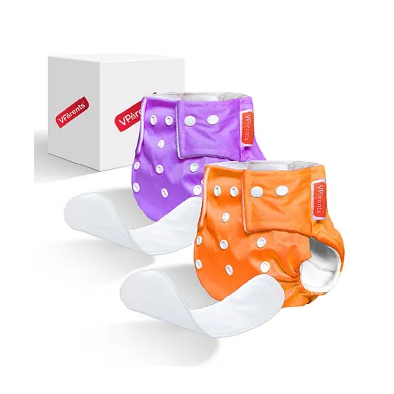 VParents Solid Washable Baby Cloth Diaper Reusable Adjustable Size Waterproof Pocket Cloth Diaper Nappie With Insert Pack of 2- Red & Purple