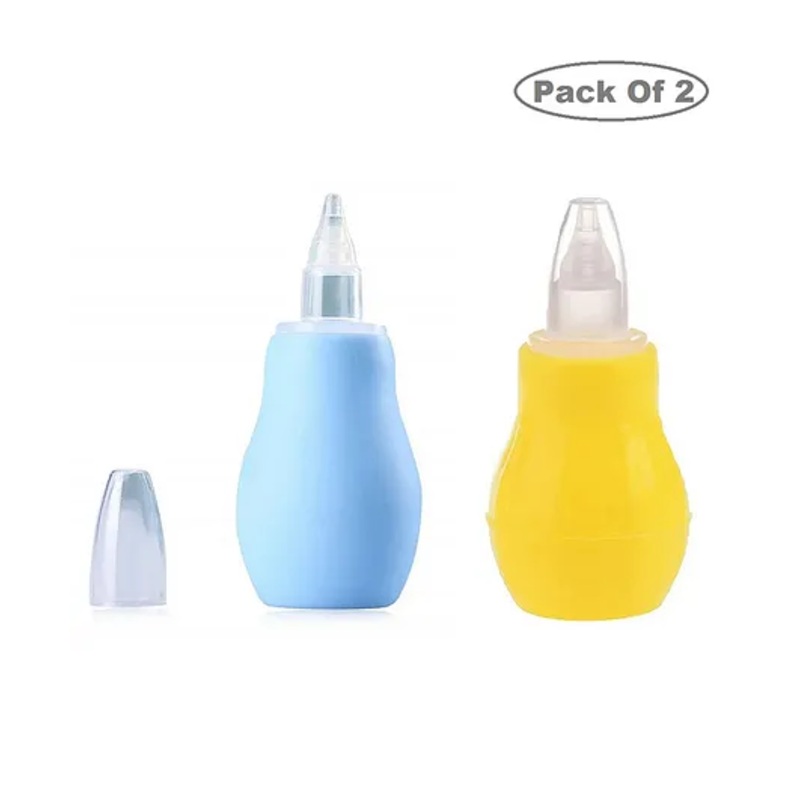Baby Miniature Baby Nasal Nose Aspirator Suction Cleaning Tool Mucus Congestion Relief Teether Manual Nasal Aspirator-Pack of 2-Blue and Yellow Color