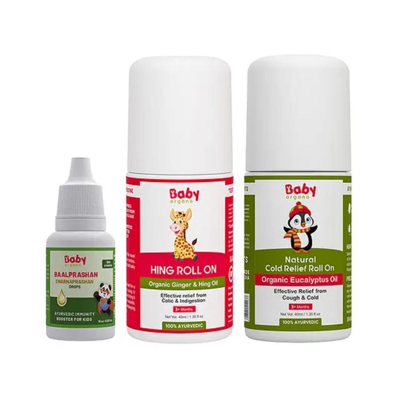 BabyOrgano Combo Of Hing & Cold Roll On And BaalPrashan Drops Pack Of 3 – 40 ml & 15 ml
