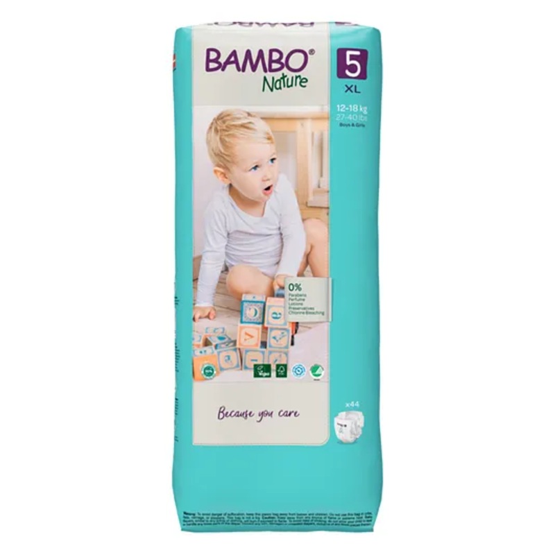 Bambo Nature Tape Diapers with Wetness Indicator Extra  Large Size – 44 Pieces