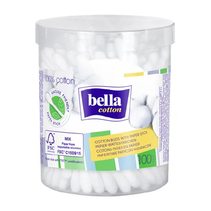Bella Cotton Buds Round Box Paper Stick – 100 Pieces