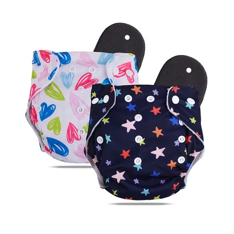 Devico Leakage Proof Reusable Cloth Diaper with 5 Layer High Absorbent Pad Nappy Pack of 2- Black