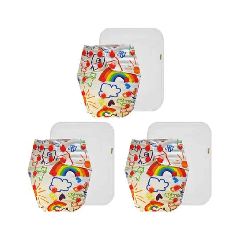 Dumbledo Cloth Diaper Leak Proof Eco-Friendly Reusable Adjustable Free Size Quick Dry Unisex Without Insert Pack of 3 – White