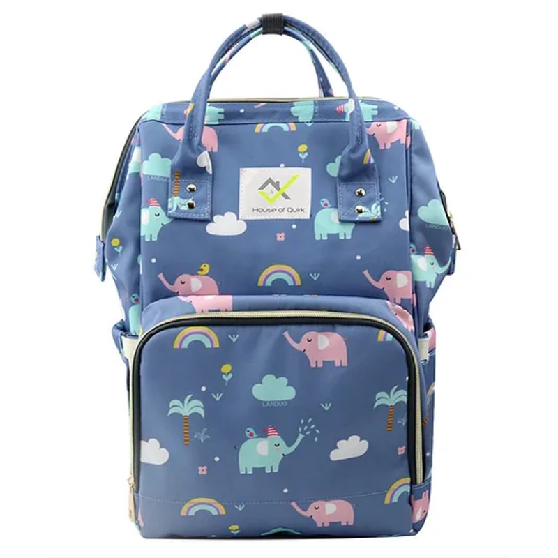 House of Quirk Diaper Bag Maternity Backpack Elephant Print – Blue