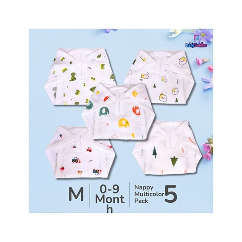 LazyToddler Muslin Nappy Set of 5  Medium  (ALP)