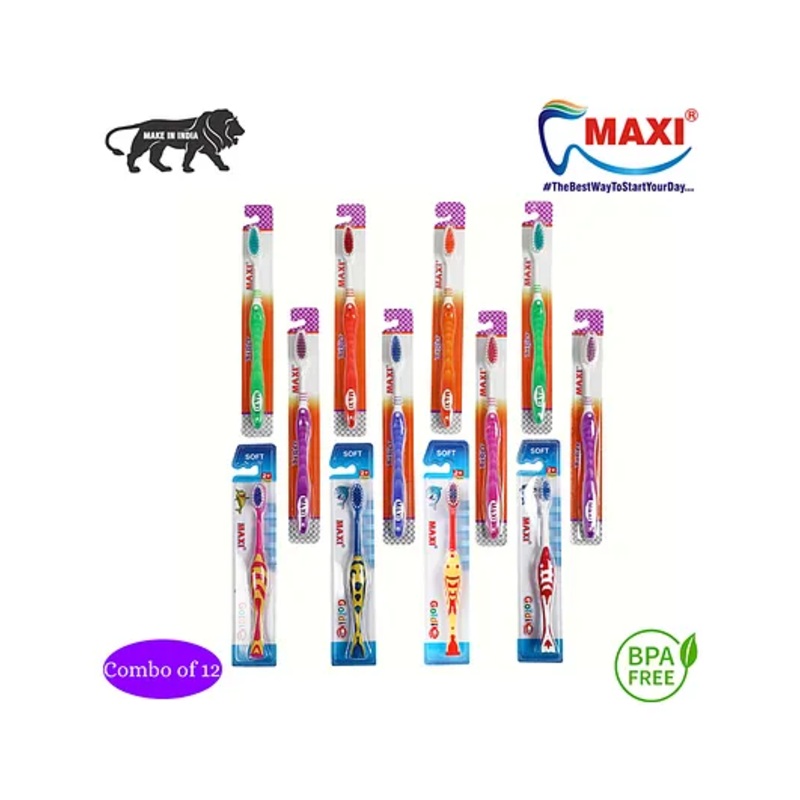 MAXI Mommy & Baby Toothbrush Combo Pack Of 12 – Multicolor
