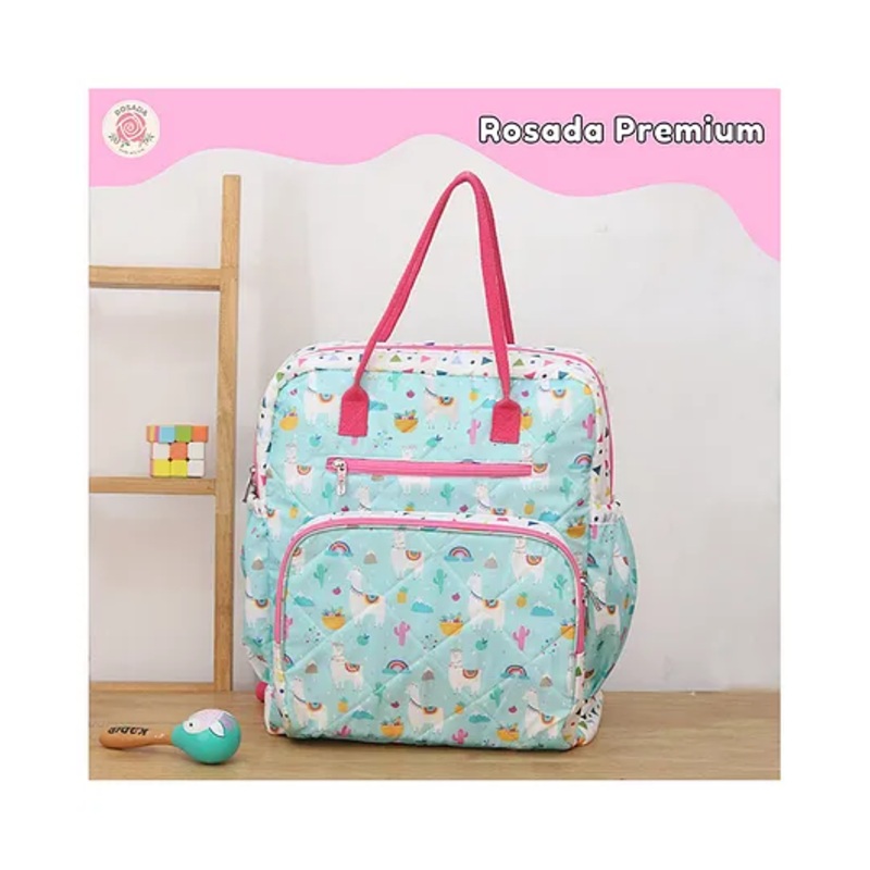 Rosada Trendy Blue Llama Diaper Backpack for New Born Baby Boy Girl Mom | Lightweight Spacious Many Compartments Waterproof | Outing Travel Diaper Bag with Hanging Soft Toy