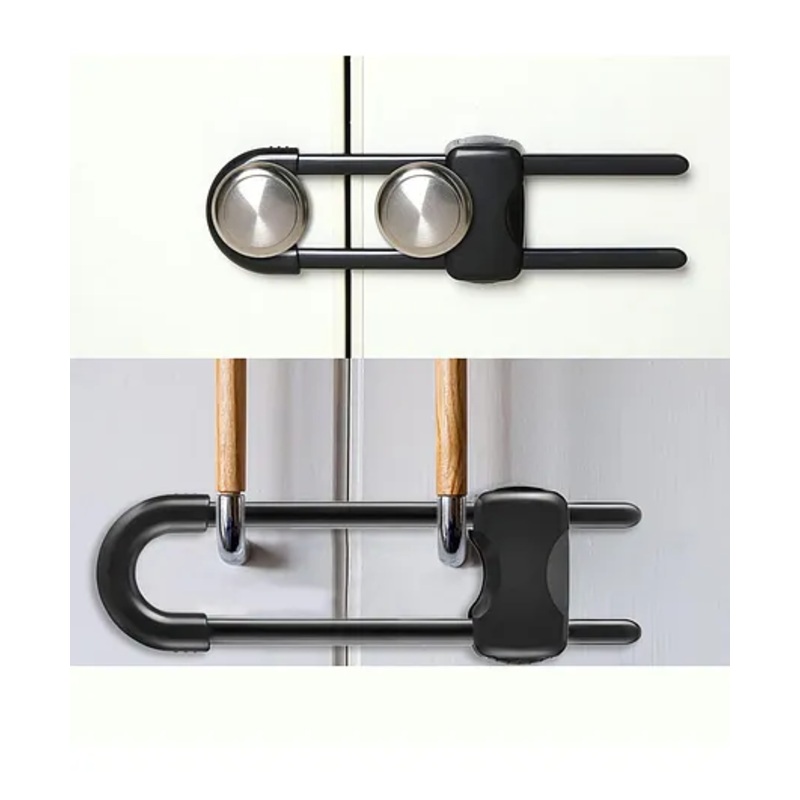 Safe-O-Kid Heavy Duty Almirah Cupboard U Shaped Lock – Premium Security Lock for Cabinets & Doors – Black, Pack of 16