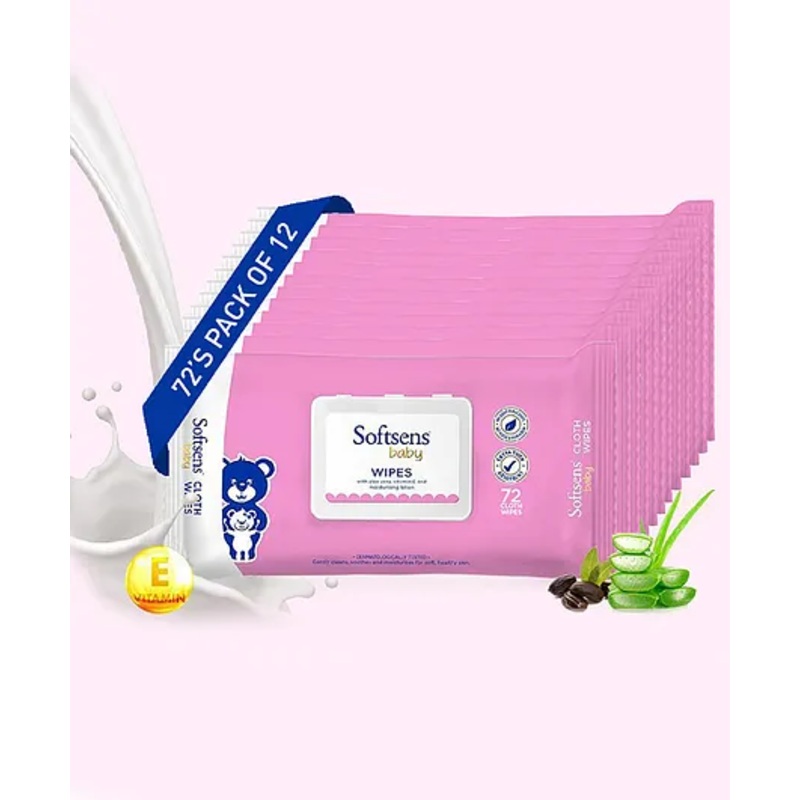 Softsens Baby  Extra Moisturizing Skin care Wet Wipes – 72 Pieces Each (Pack of 12)