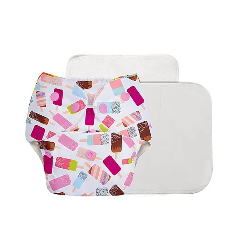 SuperBottoms Basic Pocket Diaper with 2 Inserts Ice Cream Print  – White Pink
