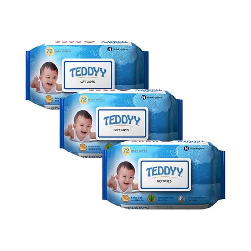 Teddyy Baby Wet Wipes with Lid 72 Pieces Each – Pack of 3