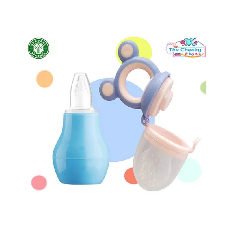 The Cheeky Kidzz Baby Nasal Nose Aspirator Vacuum Nose Suction Sucker Cleaning Squeezable Pump Tool With Fresh Fruit Vegetable Food Nibbler Teether BPA Free